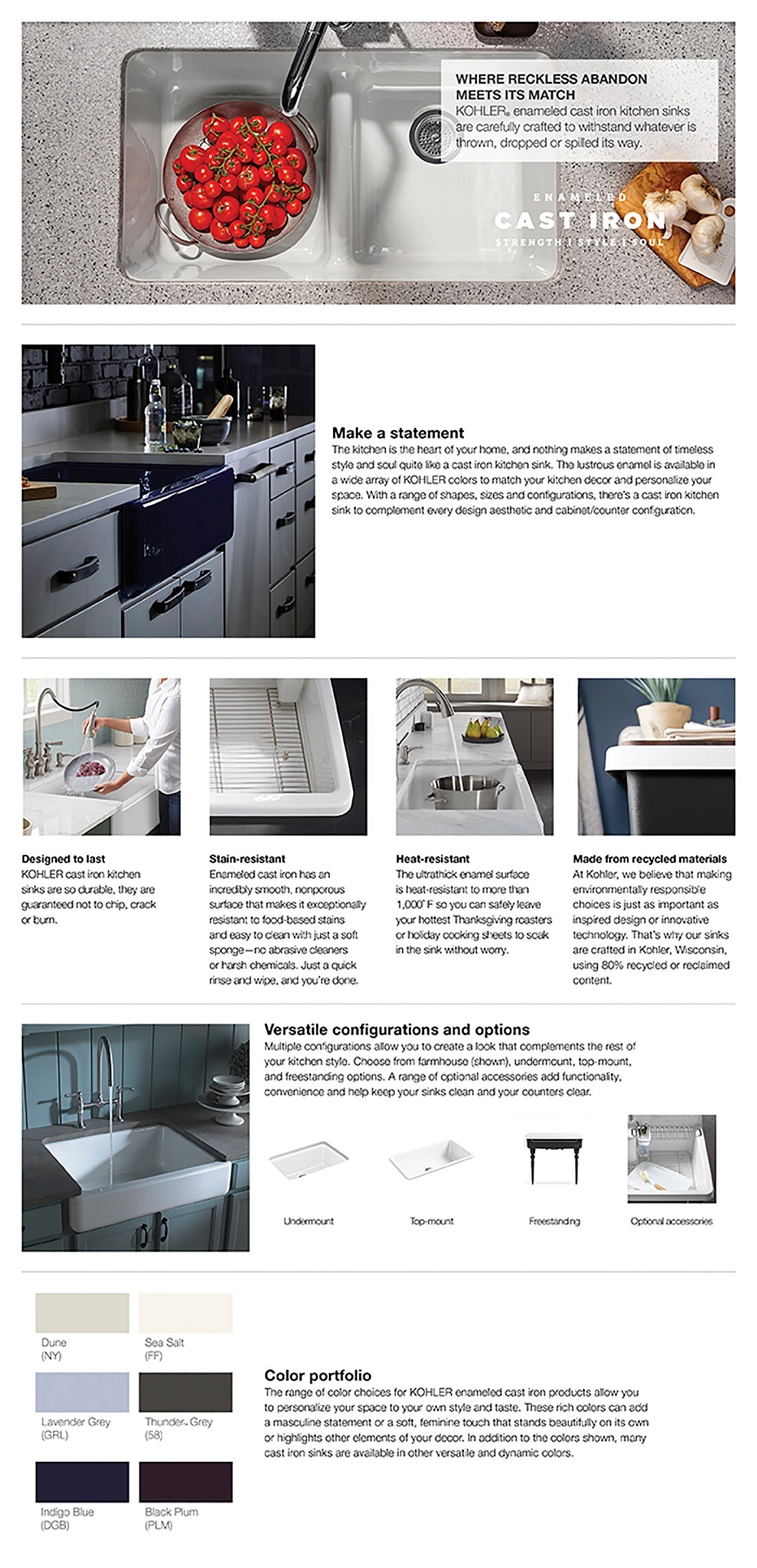 KOHLER Iron/Tones Dune Cast Iron 33 in. Double Bowl Undermount or Drop